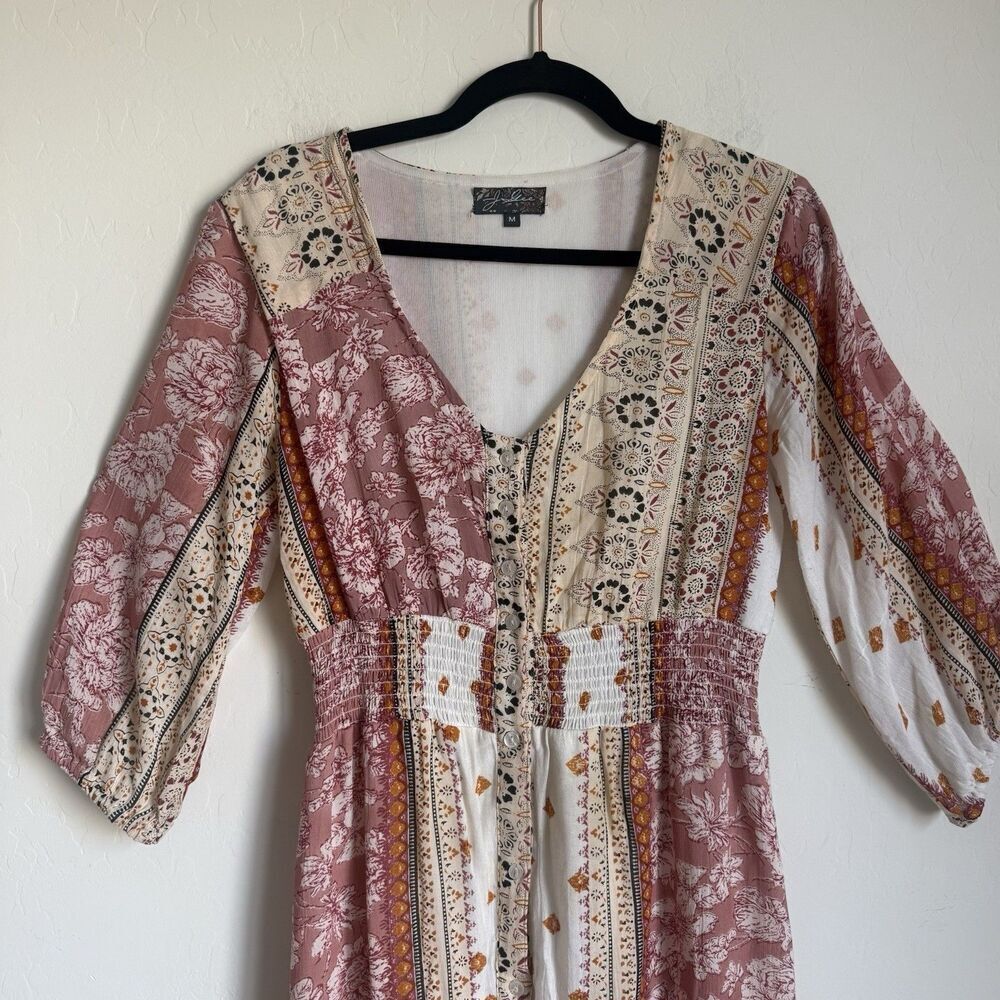 J Gee Womens Medium Babydoll Patchwork Maxi Dress Boho Hippie Gypsy Festival - Picture 2 of 9